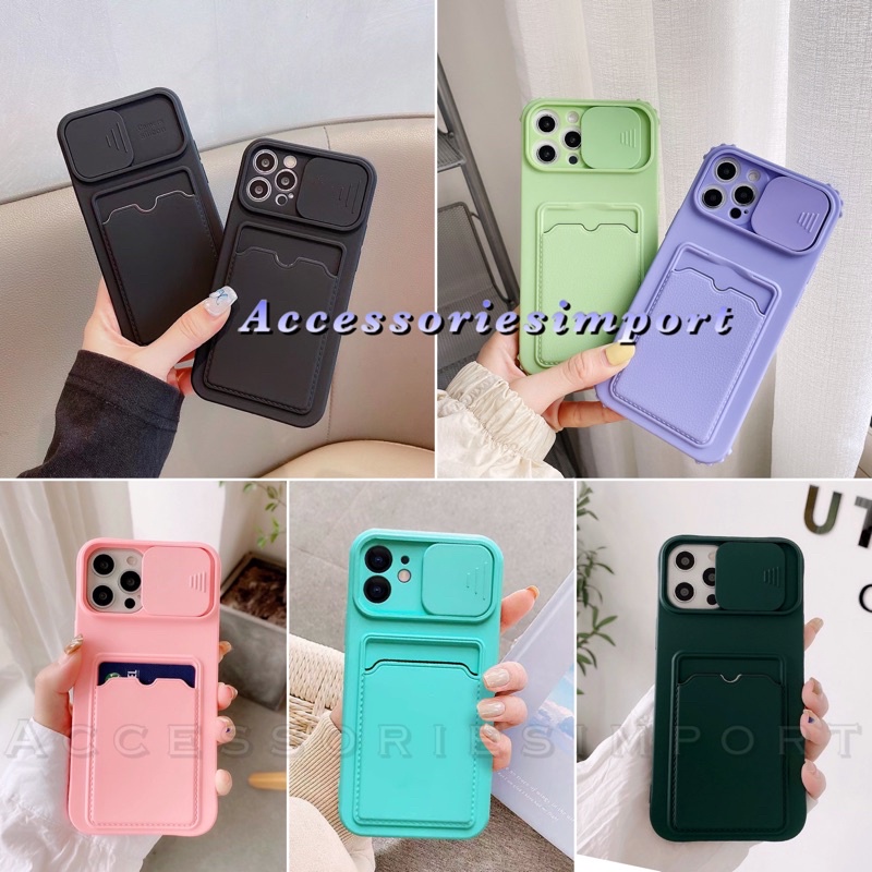 CASING SAMSUNG A22/ A12/ A10S/ A20S/ A52 5G/ A52S/ M12/ M22/ M32/ J7PRIME/ SOFT CASE MACARON SLIDE CAMERA + SLOT CARD HOLDER