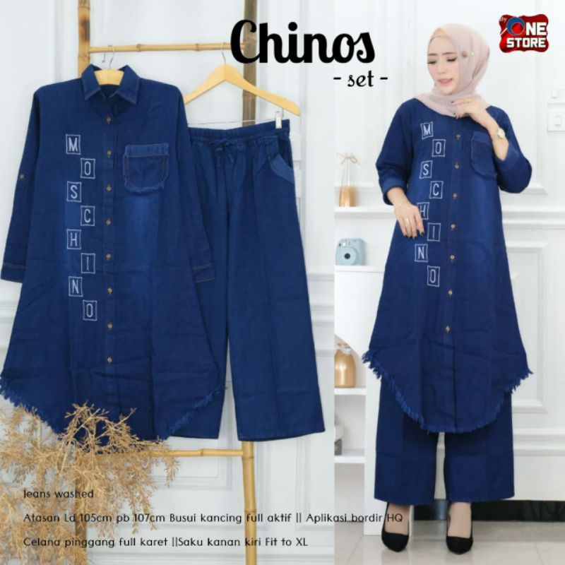 CHINOS SET KULOT SETELAN WANITA JEANSWASH