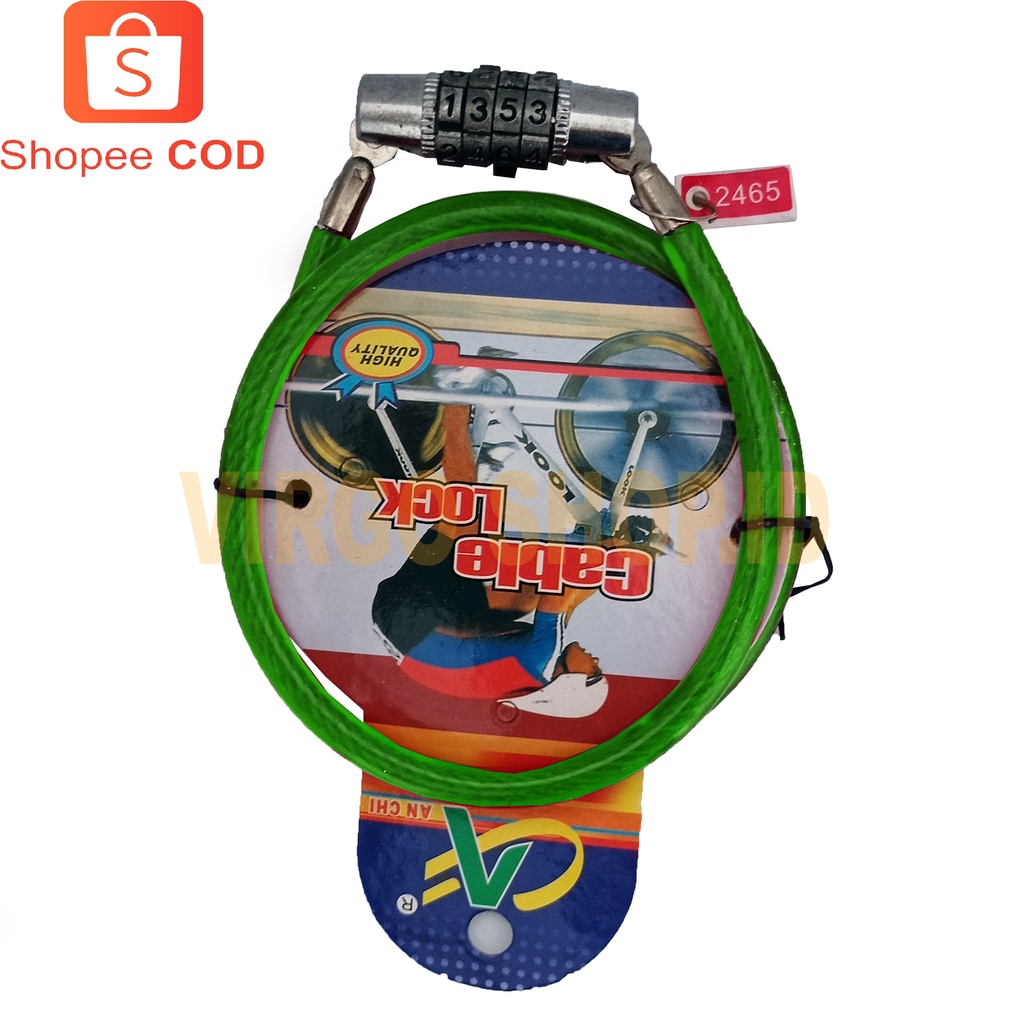 Cable Lock - Gembok Kabel Pin - Gombok Helm - Menggunakan KODE Kunci PIN / Gembok Sepeda / Gembok Helm / Gembok / Kunci Gembok / Kunci Gembok Motor / Kunci / Kunci Kunci / Kunci Helm / Kunci Gembok Sepeda-Hijau