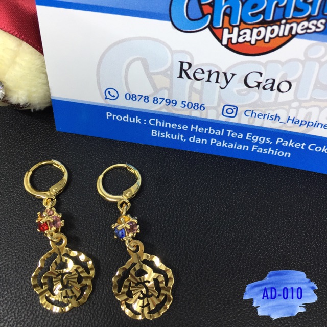 Anting Lapis Emas Bentuk Permata Warna/i ~ Perhiasan ~ Jewelry ~ Accessories