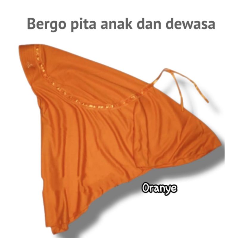 hijab kerudung jilbab instan bergo anak sekolah sd smp sma dewasa serut pita atas warna oranye orang