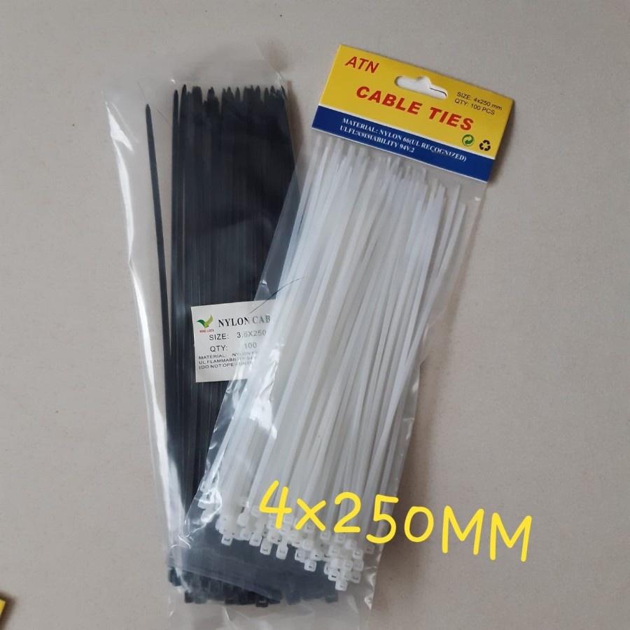 Kabel Ties 25 cm (4x250 mm) /Cable tie/Kabel Tis Putih/Hitam