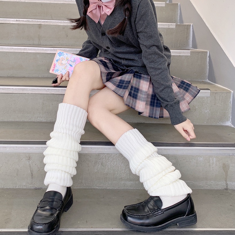 Women's White Leg Warmers Lolita Goth Hand Warmer Fashion Y2k Socks Leggings Japanese Knit Socks