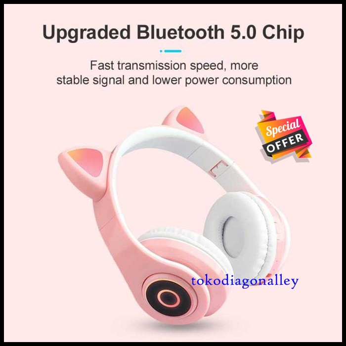 Headset Bluetooth Bando Motif Kucing Headphone Lucu Untuk Anak-Anak