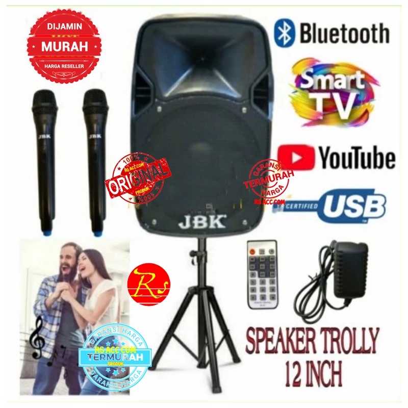Jual Speaker Portable JBK 12 In Aktif 2 Mic Bluetooth Usb Karaoke Smart