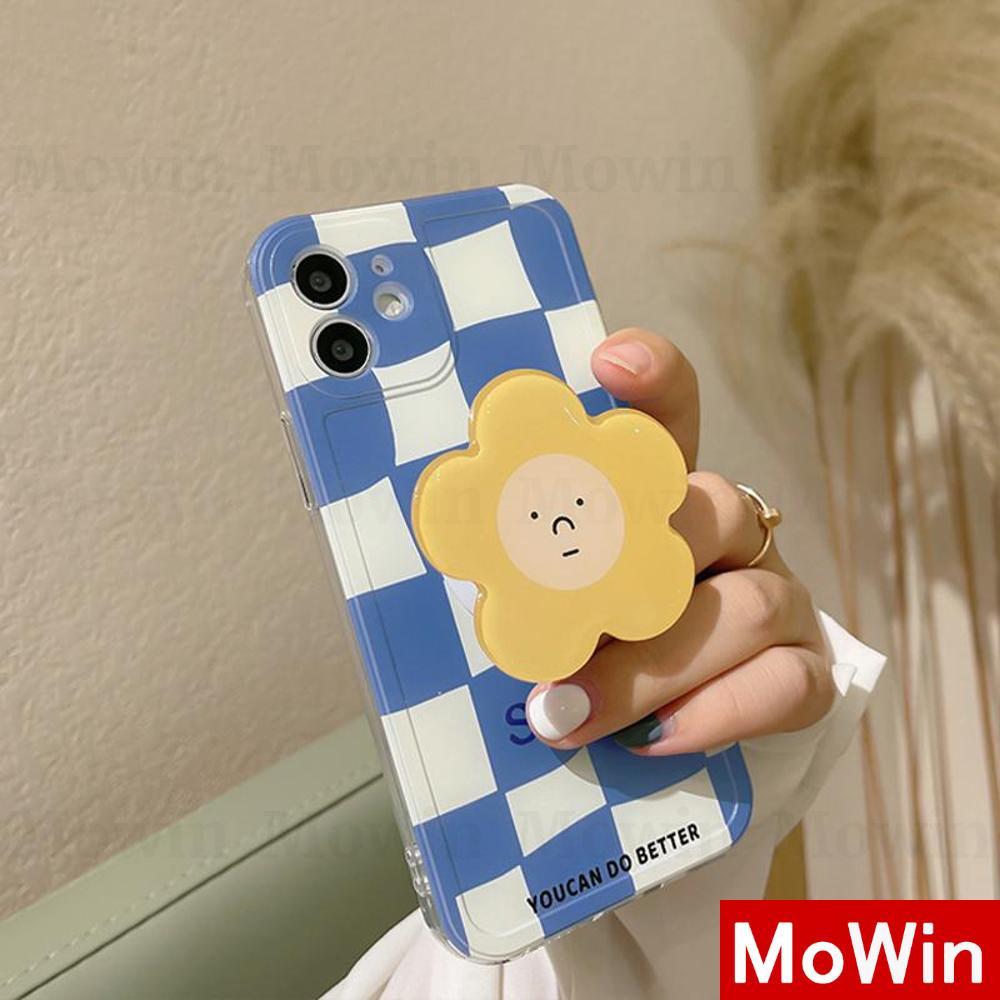 iPhone Case Silicone Soft Case Square Edge Popsocket Grip Sunflower Flower Folding Stand Airbag Stand Full Coverage Camera Protection Shockproof Blue Checkerboard Cute Style For iPhone 13 Pro Max iPhone 12 Pro Max iPhone 11 7 Plus iPhone XR Max 13 7/8/S