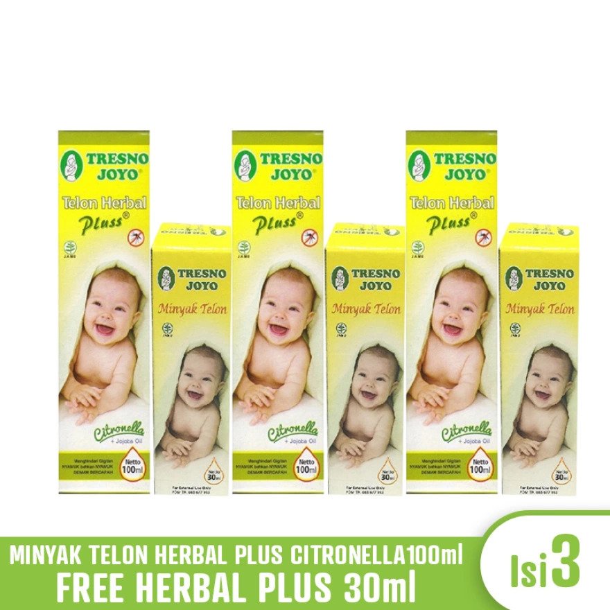 Tresno Joyo Minyak Telon Herbal Plus Citronella 100ml + FREE Minyak Telon 30ml - 3pcs