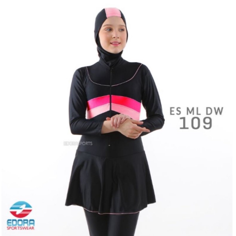 Baju Renang Wanita Muslimah Edora Strip Merah