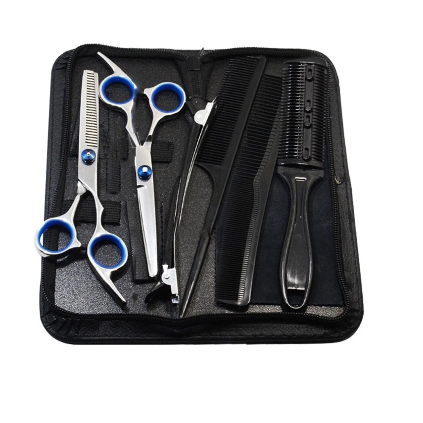 Set Gunting Rambut Sasak &amp; Flat Hairdressing Scissors 10 PCS - MR4017 - Blue/Silver