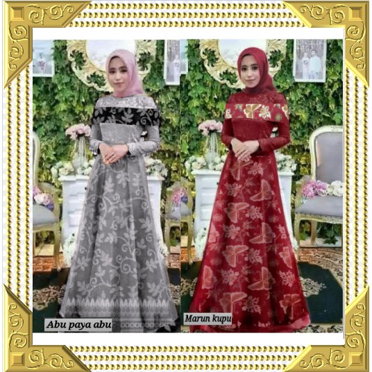 Terpopuler gamis brukat kombinasi rok tile hitam maroon putih salem dusty pink fanta mocca benhur me