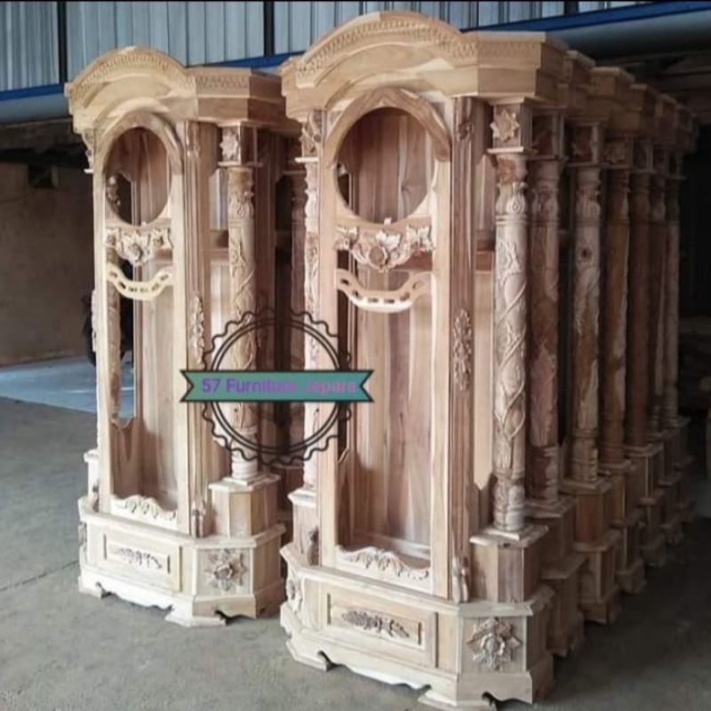 Lemari jam hias/pajangan ukir Jepara jati mentahan