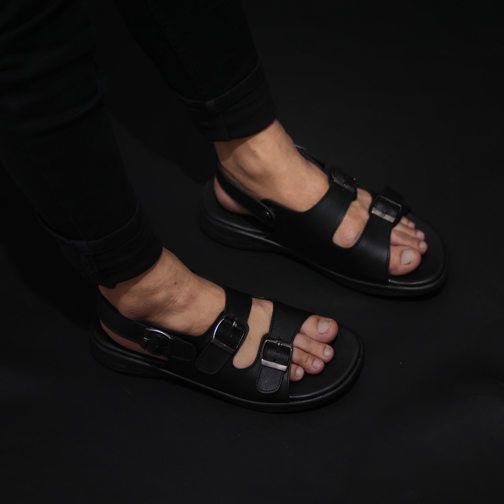 Mozza 02 Black | Sendal Slide Kulit Original Santai Kasual Pria Ori Sandal Footwear | FORIND Greata