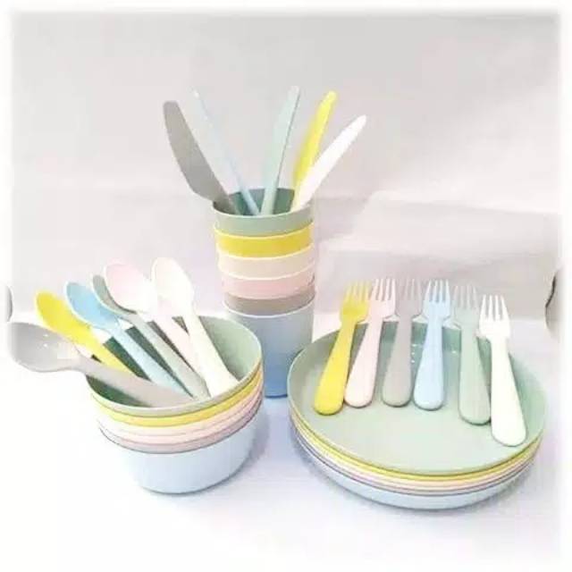Kalas Piring Gelas Mangkuk Sendok Garpu Pisau Plastik Alat Makan IKEA
