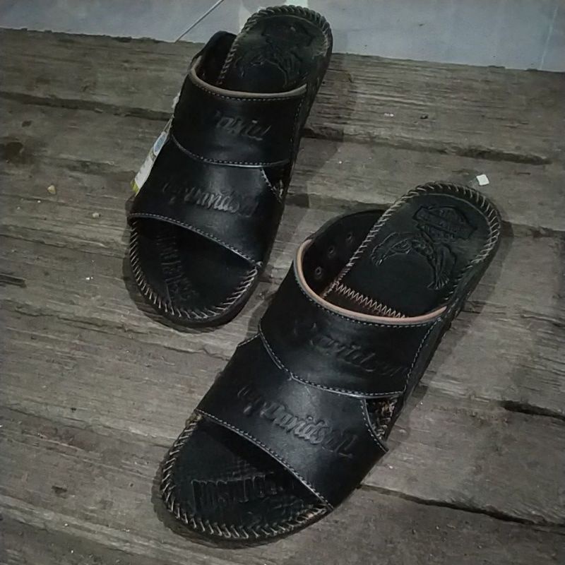 sandal kulit asli slip-on HR 2 coklat nyaman dipakai