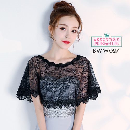 [STOK TERBATAS] AKSESORIS WEDDING LACE BOLERO KARDIGAN PESTA HITAM BWW027