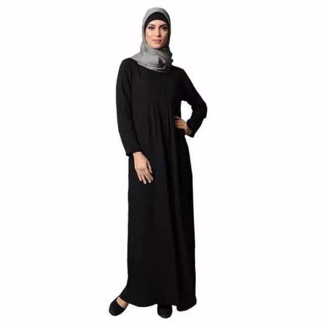 ARABIANA GAMIS (COD) TURKEY DELA & NADIA JETBLACK GAMIS SYARI TANPA PASMINA-Hitam polos