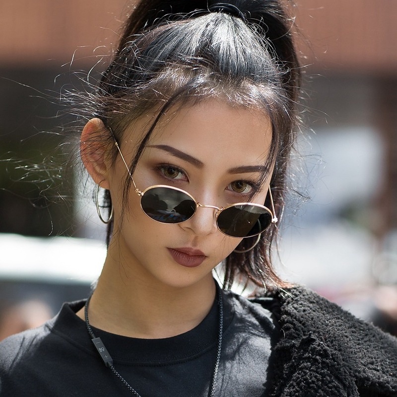 (YUZHU) RB GAYA Classical RB Small Oval Kacamata Hitam Wanita/Pria Sunglasses Anti UV400
