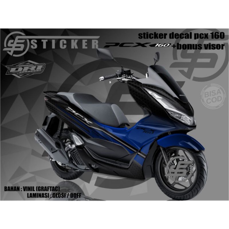sticker decal variasi full body honda pcx160 hitam/biru