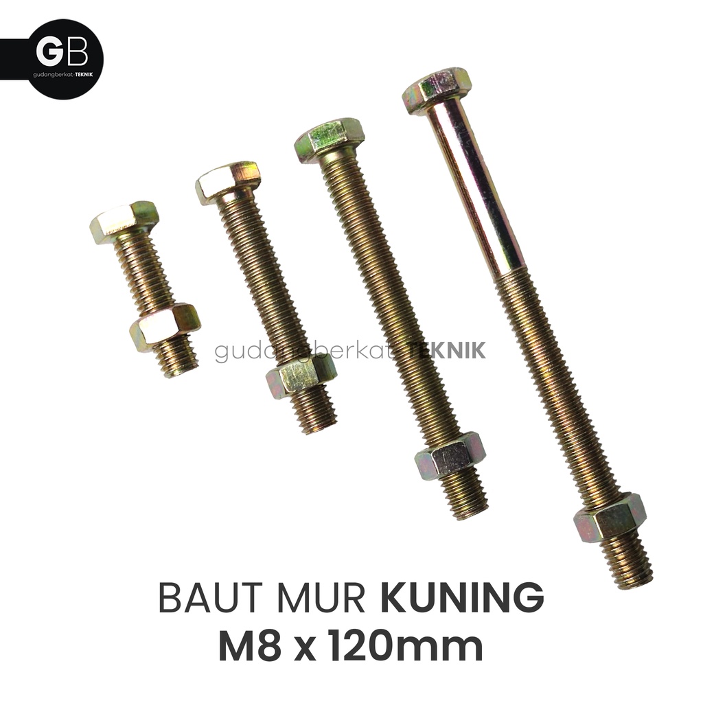 Baut Mur Kuning M8x120 / BMK 8x120 (120mm) / Baut M8 Kuning Kunci 12