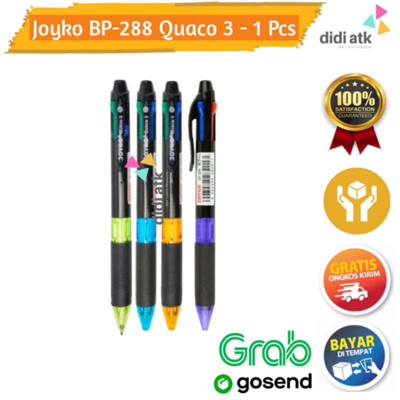 

Pulpen Joyko BP-288 Quaco 3 / Ball Pen Pena 0.7mm 4 Warna Colors 1 Pcs