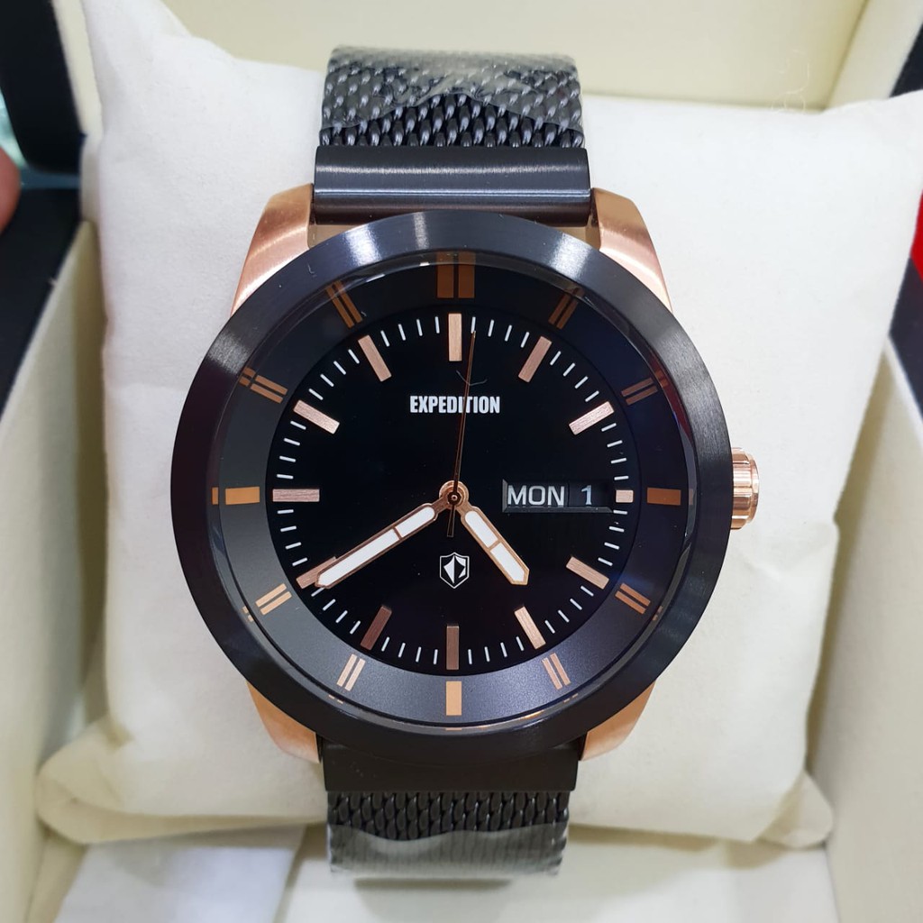 Jam Tangan Pria Expedition Original E6773M Stainless Steel Hitam Rosegold