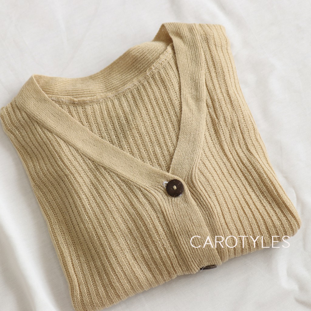 CARDIGAN CROP RAJUT KARDIGAN CARDY RAJUT CROP TOP KOREA FASHION OUTER OUTWEAR WANITA CEWEK PEREMPUAN-CROP CREAM