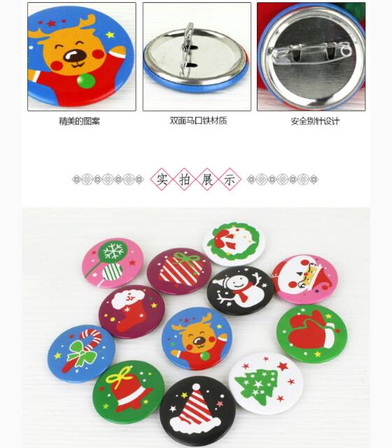 Peniti pin natal bulat 3.5 cm souvenir gift xmas