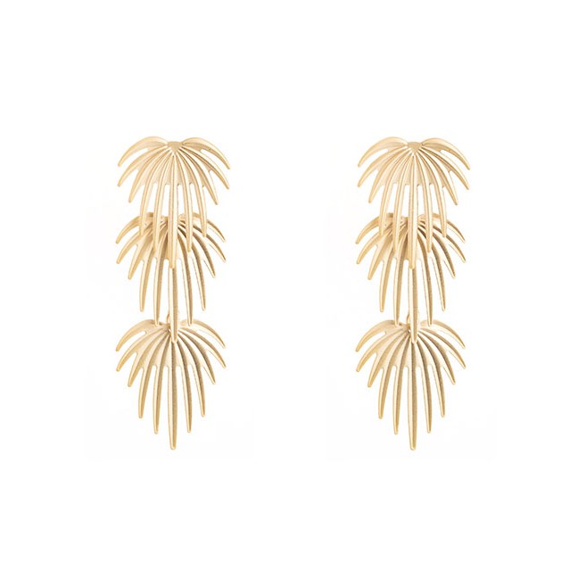 LRC Anting Tusuk Fashion Golden Alloy Leaf Long Earrings D94900