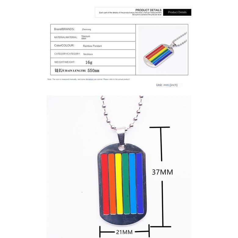 Kalung Liontin Desain Bendera Pelangi Bahan Stainless 6 Warna Untuk Pria Dan Wanita