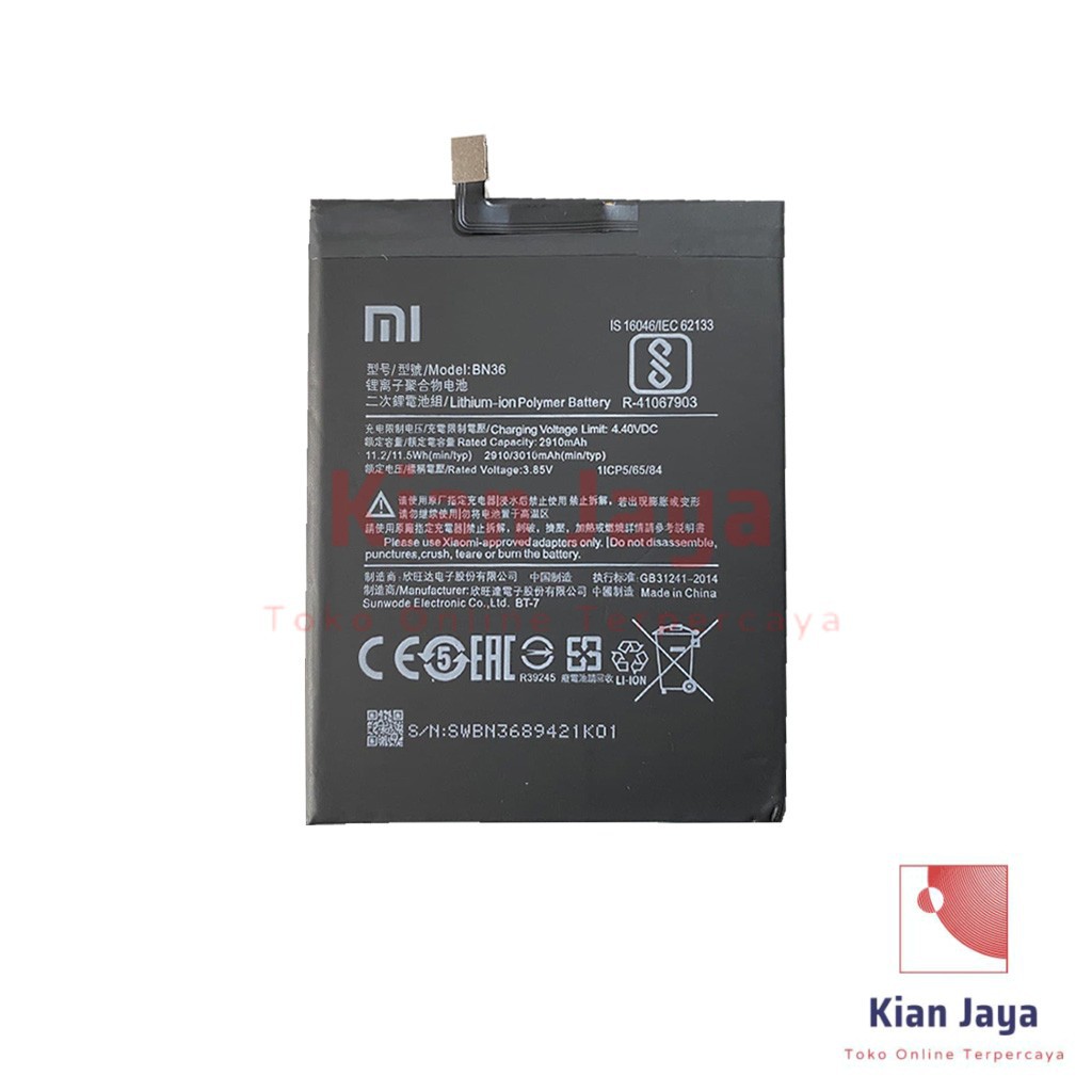 Baterai Xiaomi Mi A2 / Redmi 6X / MiA2 BN36 Batre Batrai Battery Hp Xiao Mi BN 36 Ori