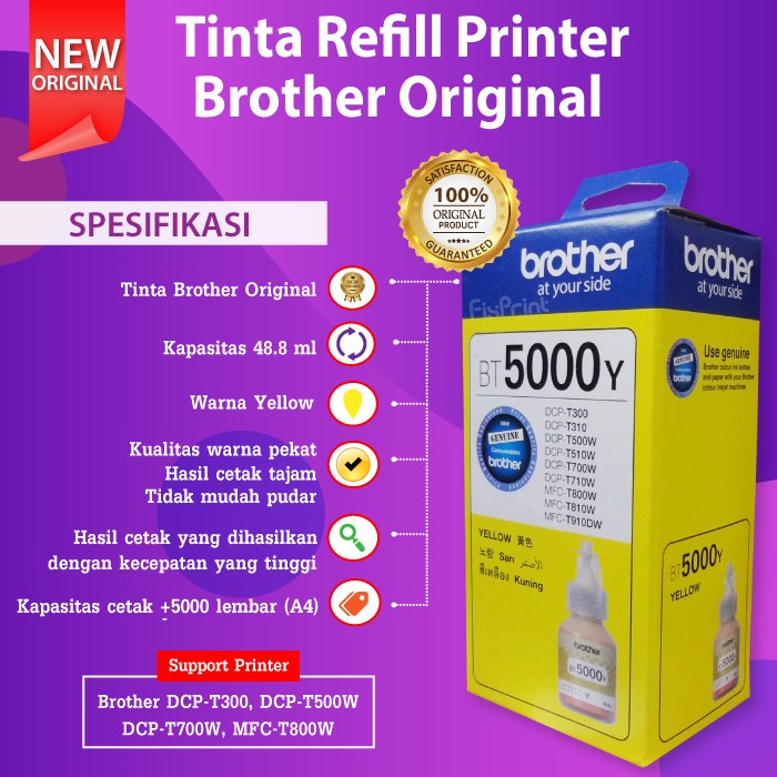 Tinta Brother BT5000 Printer T310 T710W MFC-T800W T810W T910DW T4500DW