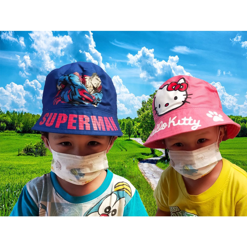 TOPI BUCKET HAT ANAK KARAKTER ALA KOREA 2 SISI BOLAK BALIK