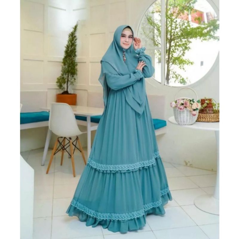 Kinara Syari | Gamis Syari Ceruty Ootd  Wanita Set Hijab | Baju Wanita Jumbo  | Gamis Renda | Stelan