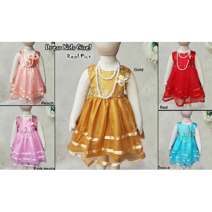 Dress Kids Gisel/Terusan Satin Anak/Dress Satin Anak/Gaun Satin Anak