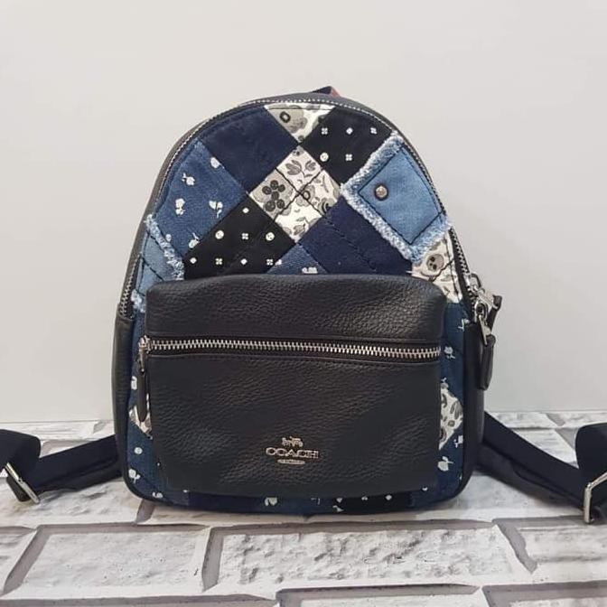 Barang Terjamin TAS RANSEL COACH BACKPACK MINI CHARLIE AMERICANA PATCHWORK DENIM MULTI DISKON