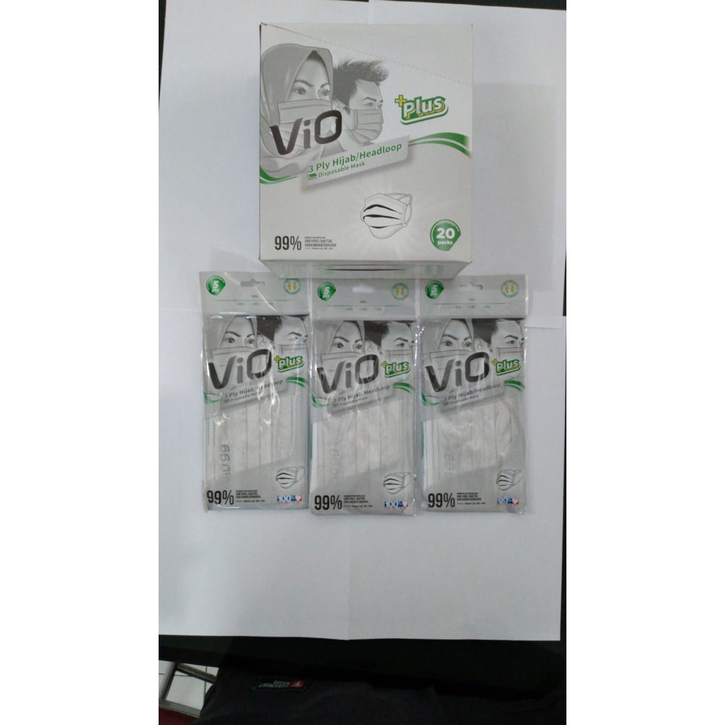 MASKER VIO PLUS 3 ply ISI 5's EARLOOP / HIJAB / Motif IJIN KEMENKES