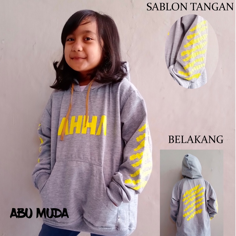 JAKET ANAK SWEATER HOODIE SABLON AHHA CAKAR KEKINIAN TERBARU BAHAN FLEECE USIA 2TAHUN SAMPAI 12TAHUN LAKI LAKI PEREMPUAN