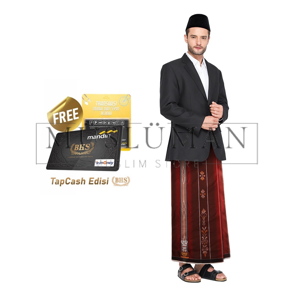 Sarung BHS Royal Gold Motif Crepe Single Ikat Warna Maroon