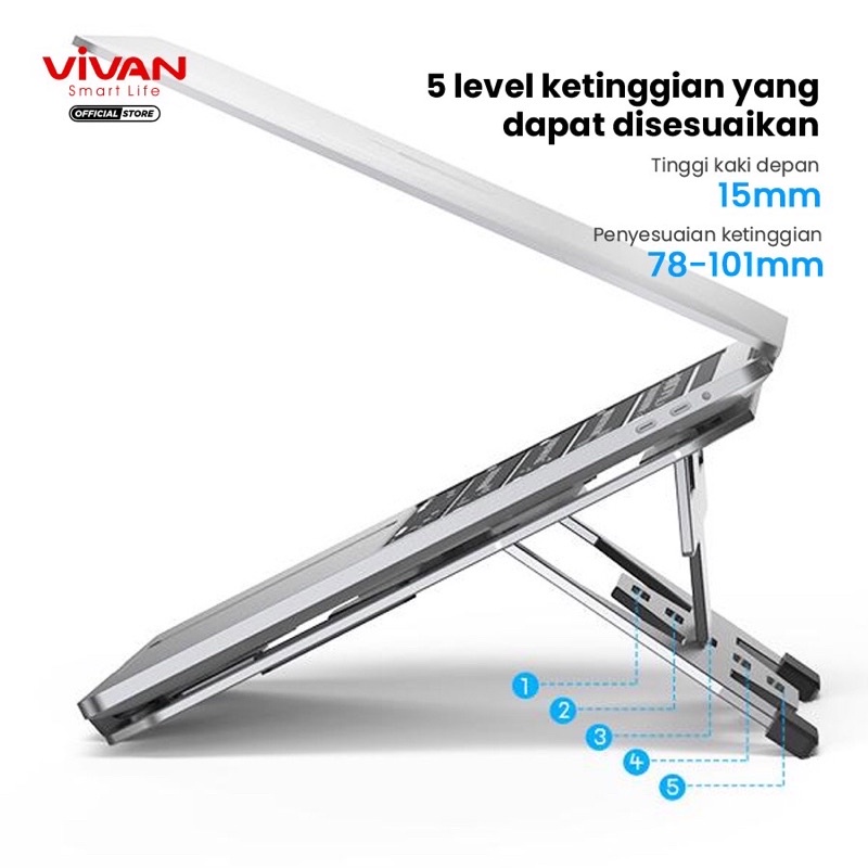 VIVAN VLS02 Laptop Cooling Stand Five-Level Height Angle Adjustable Portable Aluminum Alloy Silver