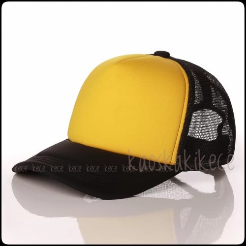 BEST PROMO Topi Trucker Jaring Polos Warna HITAM KUNING