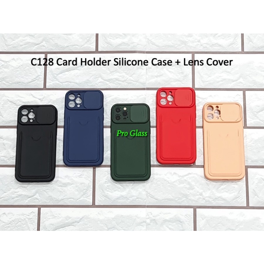 C128 Iphone 11 / 11 Pro / 11 Pro Max Silicone Card Holder Case + Lens Cover