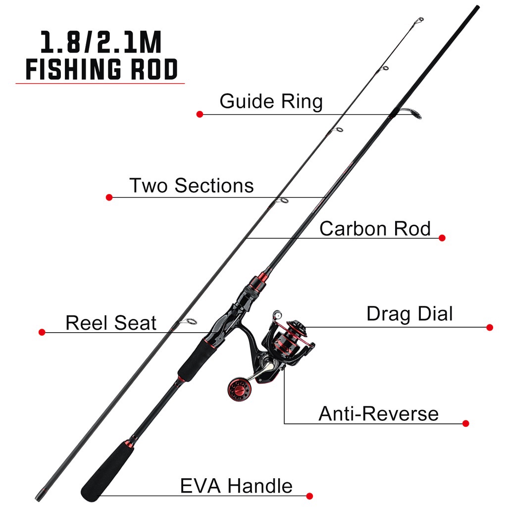 Spinning  Baitcastiing Fishing Rod 1.65m-2.1m Max Drag 10kg Dengan Bahan Serat Karbon Ultra Light Carbon Fishing Pole Casting Joran Pancing 1.65M 1.8M 2 Bagian Fishing Rod Pole Carbon Solid Spinning Casting Joran Pancing Fishing Gear