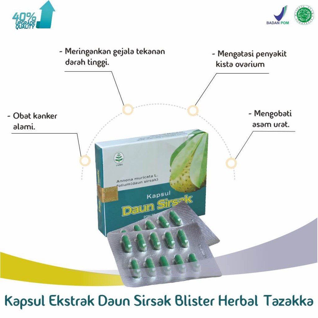 Obat Kanker Tumor Darah Tinggi Ekstrak Daun Sirsak Herbal Tazakka Original 20 Kapsul Blister.