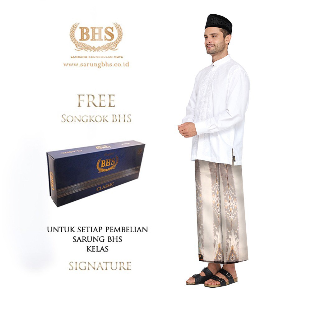 Sarung BHS Signature Gold Motif Kawung Sersan Dua Warna Putih Silver