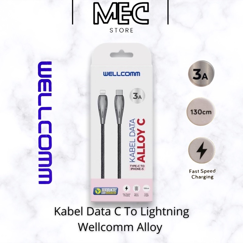 Kabel Data Type C ke Lightning / Usb C to Lightning Fast Cahrging Wellcomm Alloy C 3A Original