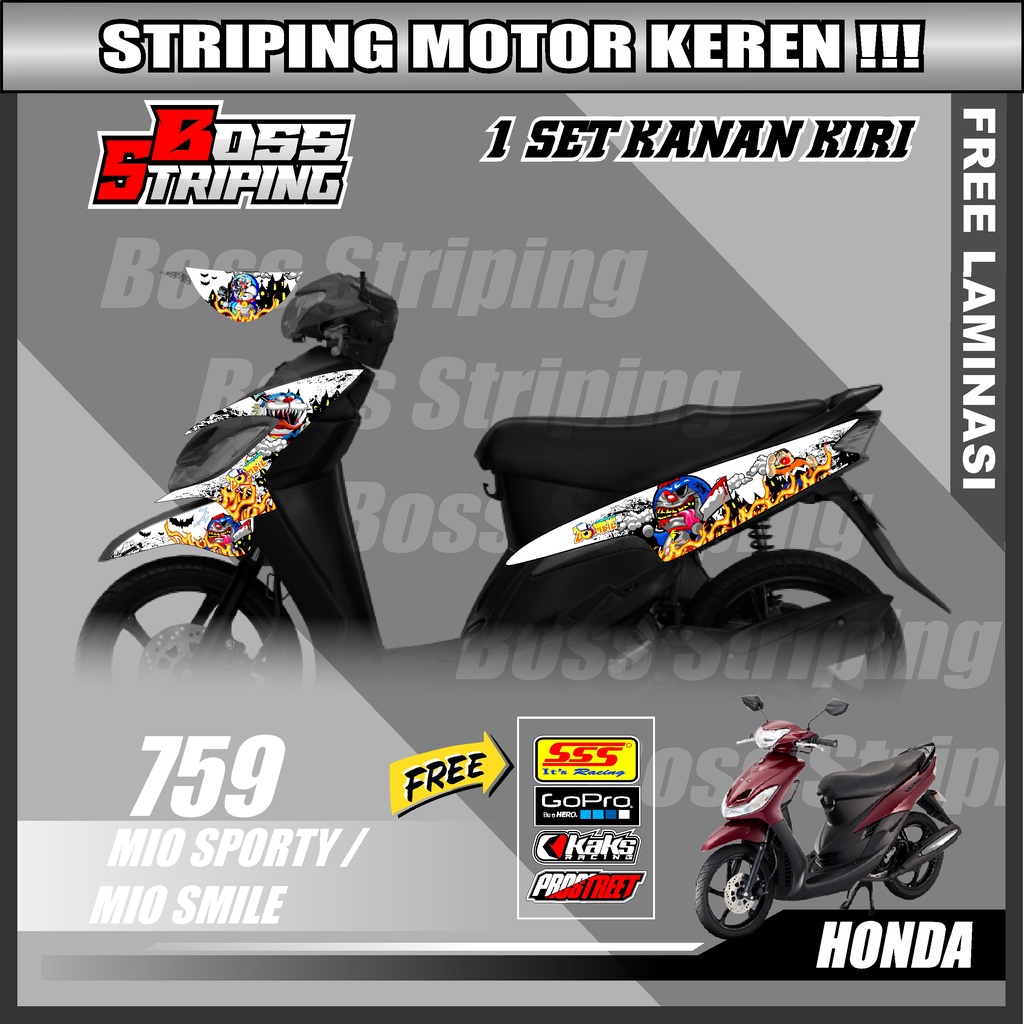 STIKER MOTOR / STRIPING YAMAHA MIO SPORTY / MIO SMILE DESAIN DORAEMON ZOMBIE M759