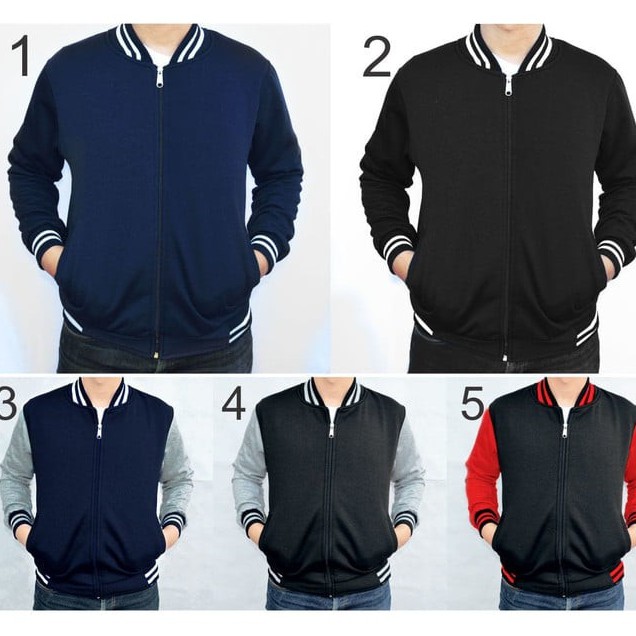 Jaket Baseball Polos Resleting Pria wanita | Bahan Tebal