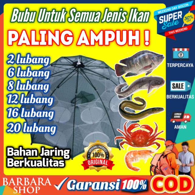 Bubu Ikan Perangkap ikan Jaring jala Bulat Lipat Kepiting Udang Belut otomatis 2 6 8 12 16 20 Lubang