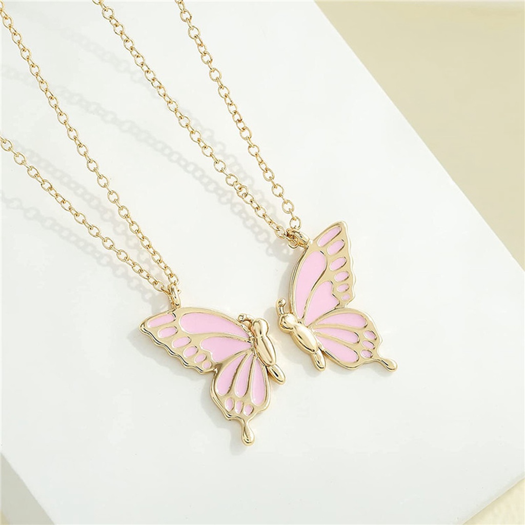 2pcs / Set Kalung Rantai Klavikula Desain Butterfly Untuk Wanita