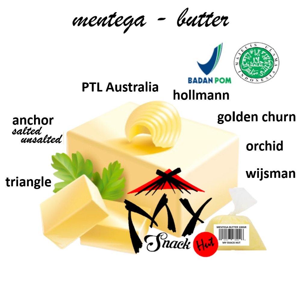 BUTTER MENTEGA 100GR - ANCHOR ORCHID HOLMAN WIJSMAN GOLDEN CHURN TRIANGLE AUSTRALIA ROMBUTER PURE HALAL